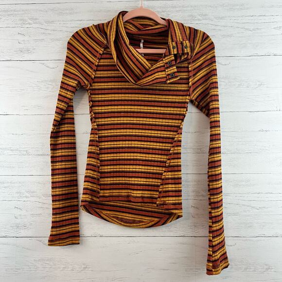 Free People Tops - Free People Cape Cod Striped Thermal Cowl Neck Top Size M
